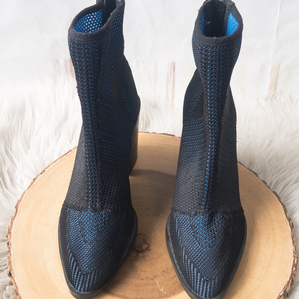 The WISHBONE COLLECTION navy & black net, chunky heel, women’s ANKLE boots 8M
